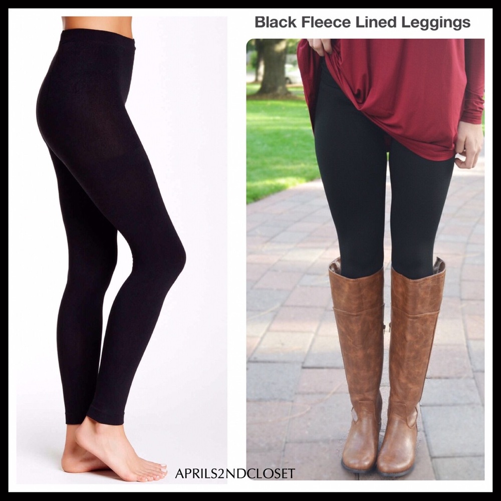 BLACK FLEECE LINED FOOTLESS LEGGINGS TIGHTS - Picture 6 of 13
